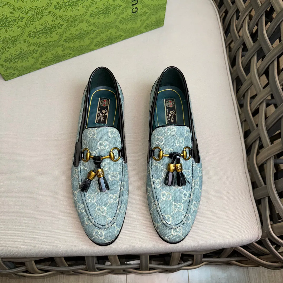 Men's shoes 💰900 Gucci～High-end genuine leather outsole men's casual leather shoes｜The upper is made of imported original presbyopic canvas fabric with top layer cowhide material｜Classic horsebit decoration｜Genuine leather handmade tassel embellishment｜Low-key luxury temperament｜Comfortable foot feeling｜Imported genuine leather outsole｜First layer cowhide inner padding｜Fine details Size: 39-44 (customized at 45.46)